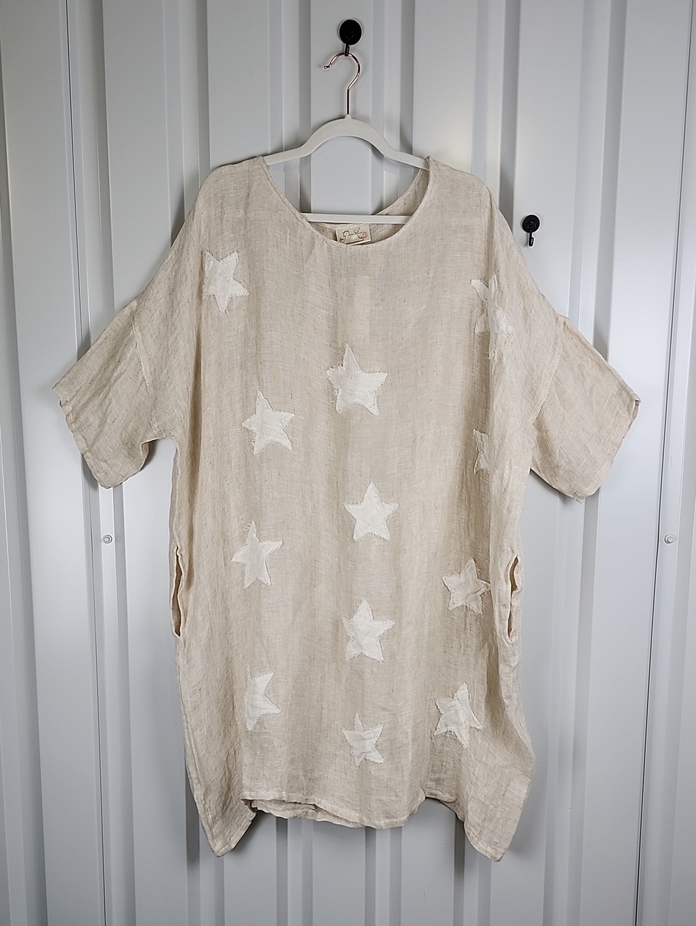 Paper Lace Women's Relaxed Linen Star Tunic Natural One Size Artsy Patriotic NWT
